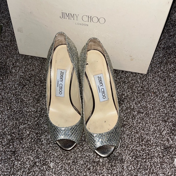 Jimmy choo glitter fabric champagne size 34 (5) women